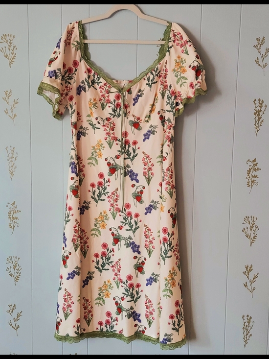 Cider Dresses & Skirts - Cider Cream Floral Midi Dress with Green Trim